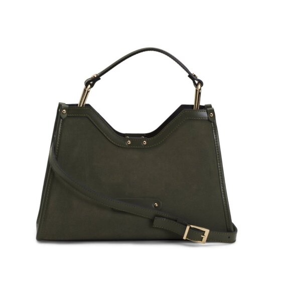 CHEVAL DARK GREEN Made In Italy Suede Geo Satchel